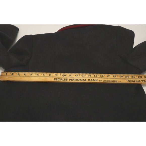 Karen Vintage Wool Coat Union Made Charcoal Red Collar 60s Mod Classic Old Money - Picture 12 of 12